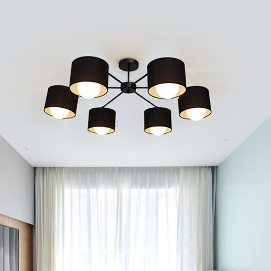 Black Round Semi Flush Ceiling Light Modern 3/6 Bulbs Fabric Flush Mount Chandelier for Sitting Room Clearhalo 'Ceiling Lights' 'Close To Ceiling Lights' 'Close to ceiling' 'Semi-flushmount' Lighting' 1604932