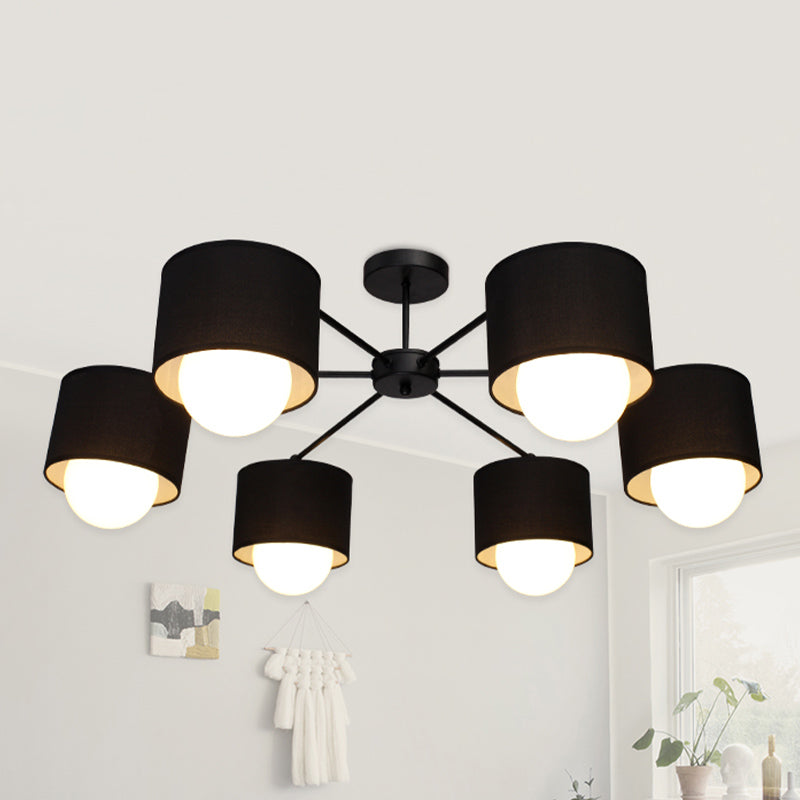 Black Round Semi Flush Ceiling Light Modern 3/6 Bulbs Fabric Flush Mount Chandelier for Sitting Room - 6 - Black - Clearhalo - 'Ceiling Lights' - 'Close To Ceiling Lights' - 'Close to ceiling' - 'Semi-flushmount' - Lighting' - 1604933