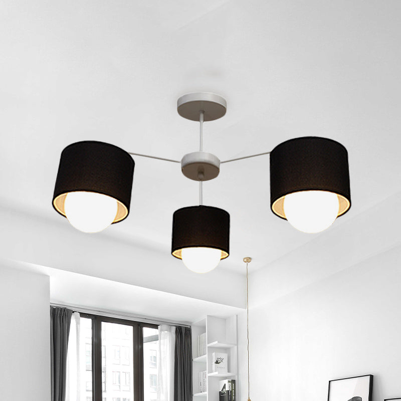 Black Round Semi Flush Ceiling Light Modern 3/6 Bulbs Fabric Flush Mount Chandelier for Sitting Room - 3 - Black - Clearhalo - 'Ceiling Lights' - 'Close To Ceiling Lights' - 'Close to ceiling' - 'Semi-flushmount' - Lighting' - 1604937