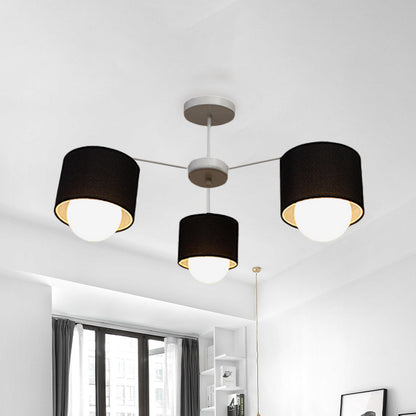 Black Round Semi Flush Ceiling Light Modern 3/6 Bulbs Fabric Flush Mount Chandelier for Sitting Room 3 Black Clearhalo 'Ceiling Lights' 'Close To Ceiling Lights' 'Close to ceiling' 'Semi-flushmount' Lighting' 1604937