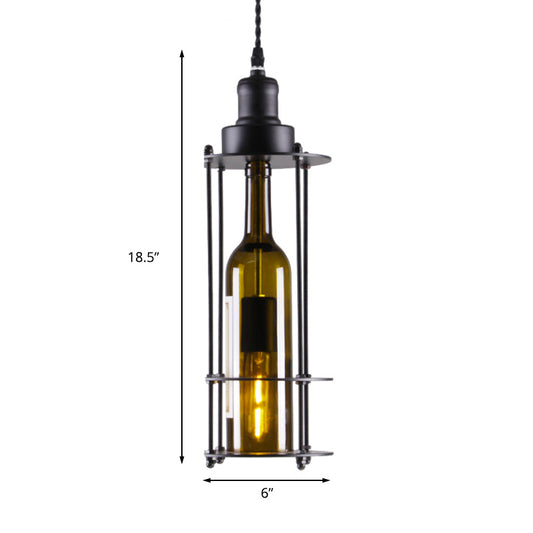 1 Light Hanging Light with Wine Bottle Glass Shade Industrial Style Kitchen Pendant Lamp in Green Clearhalo 'Ceiling Lights' 'Glass shade' 'Glass' 'Industrial Pendants' 'Industrial' 'Middle Century Pendants' 'Pendant Lights' 'Pendants' 'Tiffany' Lighting' 160496
