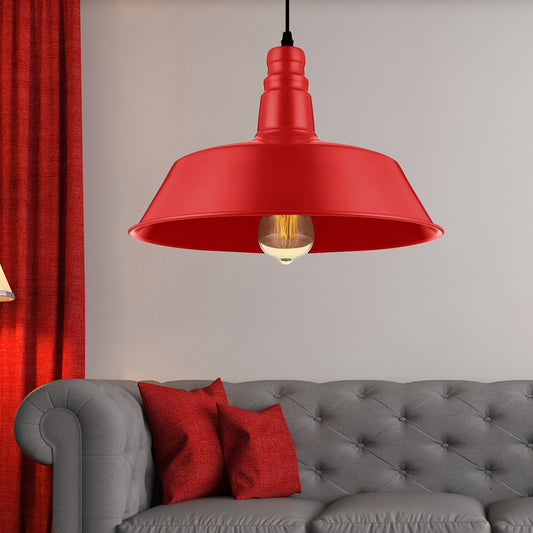 10"/14" Wide Barn Living Room Pendant Lighting Industrial Style Metallic 1 Bulb Red/Green Ceiling Light Fixture Red Clearhalo 'Art Deco Pendants' 'Cast Iron' 'Ceiling Lights' 'Ceramic' 'Crystal' 'Industrial Pendants' 'Industrial' 'Metal' 'Middle Century Pendants' 'Pendant Lights' 'Pendants' 'Tiffany' Lighting' 16055