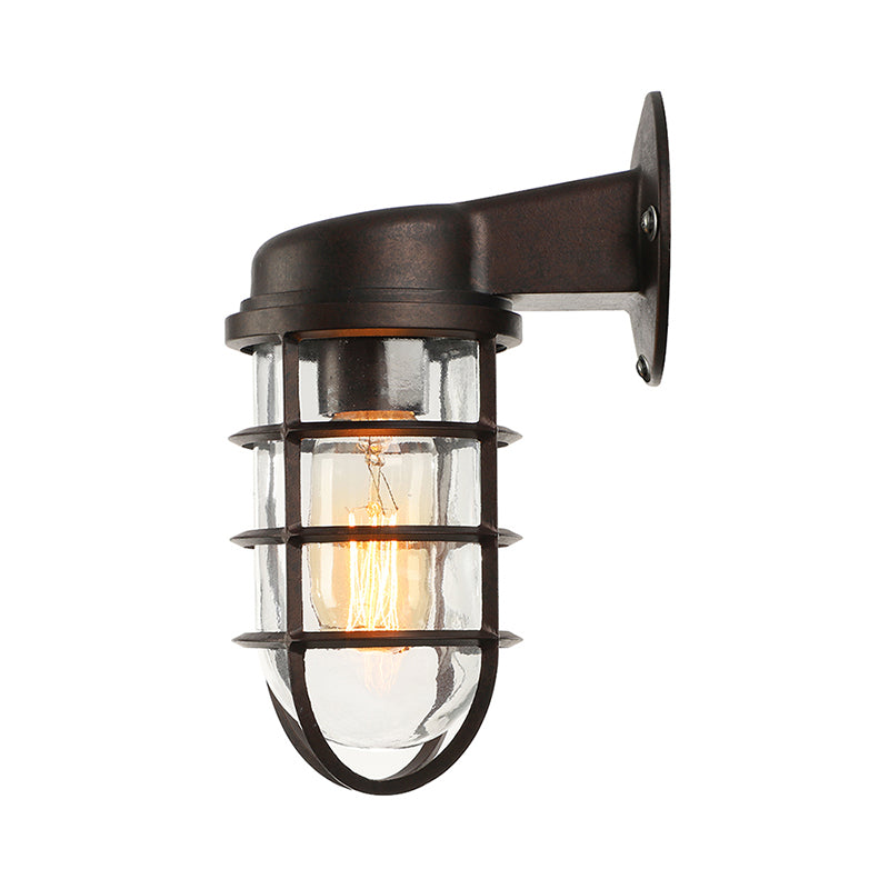 Clear Glass Black/White/Rust Sconce Light Cylinder 1-Light Traditional Wall Lamp Fixture for Porch with Caged Clearhalo 'Art deco wall lights' 'Cast Iron' 'Glass' 'Industrial wall lights' 'Industrial' 'Middle century wall lights' 'Modern' 'Rustic wall lights' 'Tiffany' 'Traditional wall lights' 'Wall Lamps & Sconces' 'Wall Lights' Lighting' 160578