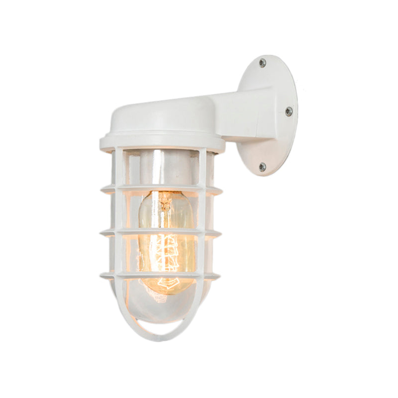 Clear Glass Black/White/Rust Sconce Light Cylinder 1-Light Traditional Wall Lamp Fixture for Porch with Caged Clearhalo 'Art deco wall lights' 'Cast Iron' 'Glass' 'Industrial wall lights' 'Industrial' 'Middle century wall lights' 'Modern' 'Rustic wall lights' 'Tiffany' 'Traditional wall lights' 'Wall Lamps & Sconces' 'Wall Lights' Lighting' 160583