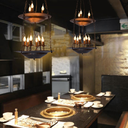 Metallic Candle&Saucer Chandelier Bookstore Cafe Industrial Style Pendant Lamp in Rust Rust Clearhalo 'Ceiling Lights' 'Chandeliers' Lighting' options 160603_234e4f7c-a2e2-437f-96fc-f39d97e59619