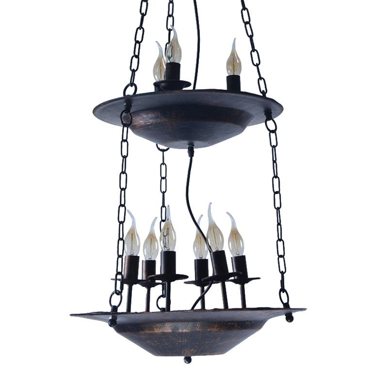 Metallic Candle&Saucer Chandelier Bookstore Cafe Industrial Style Pendant Lamp in Rust Clearhalo 'Ceiling Lights' 'Chandeliers' Lighting' options 160605