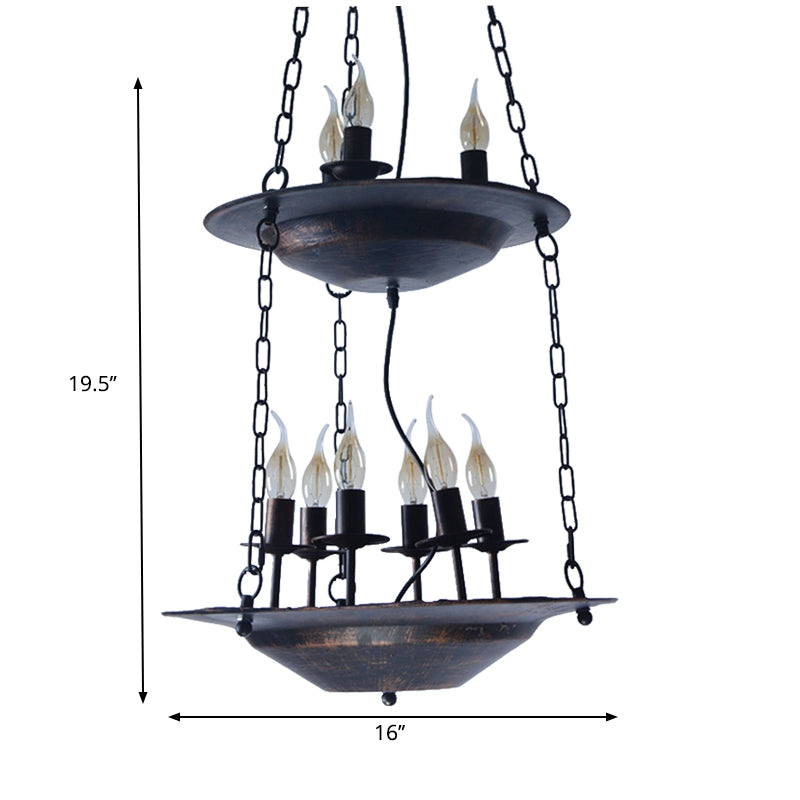 Metallic Candle&Saucer Chandelier Bookstore Cafe Industrial Style Pendant Lamp in Rust Clearhalo 'Ceiling Lights' 'Chandeliers' Lighting' options 160606