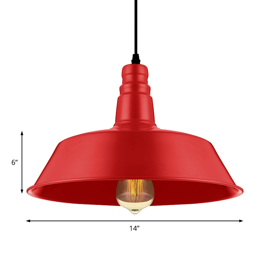 10"/14" Wide Barn Living Room Pendant Lighting Industrial Style Metallic 1 Bulb Red/Green Ceiling Light Fixture Clearhalo 'Art Deco Pendants' 'Cast Iron' 'Ceiling Lights' 'Ceramic' 'Crystal' 'Industrial Pendants' 'Industrial' 'Metal' 'Middle Century Pendants' 'Pendant Lights' 'Pendants' 'Tiffany' Lighting' 16061