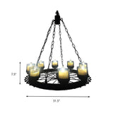 Vintage Candle Ceiling Light Fixture with Cylinder Shade and Wheel 8-Light Iron Chandelier Lighting in Black for Restaurant Clearhalo 'Cast Iron' 'Ceiling Lights' 'Chandeliers' 'Industrial Chandeliers' 'Industrial' 'Metal' 'Middle Century Chandeliers' 'Rustic Chandeliers' 'Tiffany' Lighting' 160624