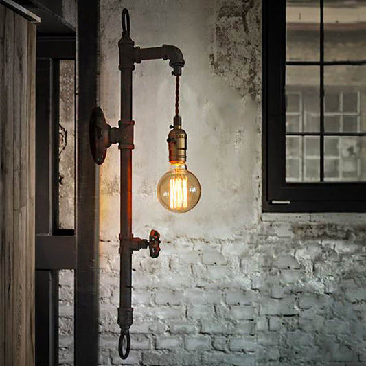 Black Water Pipe Wall Mount Lighting Antique Industrial Metal 1 Bulb Dining Room Sconce Light with Valve Black Clearhalo 'Art deco wall lights' 'Cast Iron' 'Glass' 'Industrial wall lights' 'Industrial' 'Middle century wall lights' 'Modern' 'Rustic wall lights' 'Tiffany' 'Traditional wall lights' 'Wall Lamps & Sconces' 'Wall Lights' Lighting' 160625