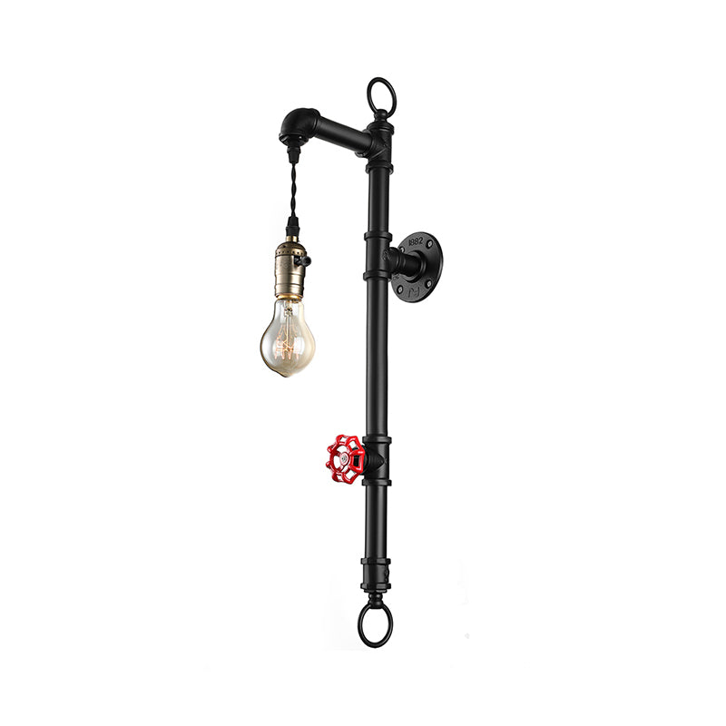 Black Water Pipe Wall Mount Lighting Antique Industrial Metal 1 Bulb Dining Room Sconce Light with Valve Clearhalo 'Art deco wall lights' 'Cast Iron' 'Glass' 'Industrial wall lights' 'Industrial' 'Middle century wall lights' 'Modern' 'Rustic wall lights' 'Tiffany' 'Traditional wall lights' 'Wall Lamps & Sconces' 'Wall Lights' Lighting' 160627