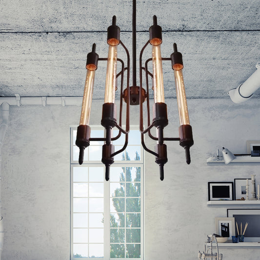 6 Lights Linear Hanging Light with Bare Bulb Farmhouse Black Metal Pendant Lamp for Restaurant Clearhalo 'Cast Iron' 'Ceiling Lights' 'Chandeliers' 'Industrial Chandeliers' 'Industrial' 'Metal' 'Middle Century Chandeliers' 'Rustic Chandeliers' 'Tiffany' Lighting' 160661