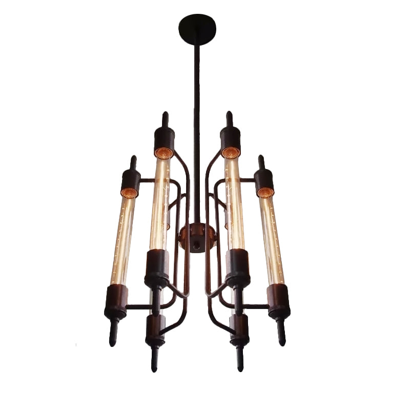 6 Lights Linear Hanging Light with Bare Bulb Farmhouse Black Metal Pendant Lamp for Restaurant Clearhalo 'Cast Iron' 'Ceiling Lights' 'Chandeliers' 'Industrial Chandeliers' 'Industrial' 'Metal' 'Middle Century Chandeliers' 'Rustic Chandeliers' 'Tiffany' Lighting' 160662