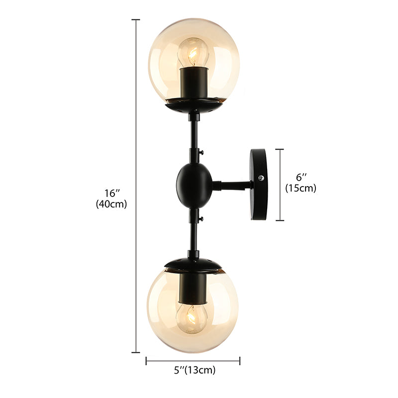 Black 2-Light Sconce Light Industrial Amber Glass Globe Shade Lighting Fixture for Living Room Clearhalo 'Art deco wall lights' 'Cast Iron' 'Glass' 'Industrial wall lights' 'Industrial' 'Middle century wall lights' 'Modern' 'Rustic wall lights' 'Tiffany' 'Traditional wall lights' 'Wall Lamps & Sconces' 'Wall Lights' Lighting' 160678