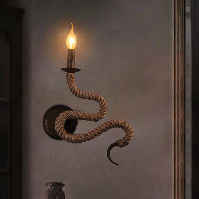 Candle Roped Sconce Light Fixture with Curved Design Vintage 1 Light Bedroom Wall Mounted Light in Bronze Bronze Left Clearhalo 'Industrial wall lights' 'Industrial' 'Middle century wall lights' 'Tiffany' 'Wall Lamps & Sconces' 'Wall Lights' Lighting' 160756
