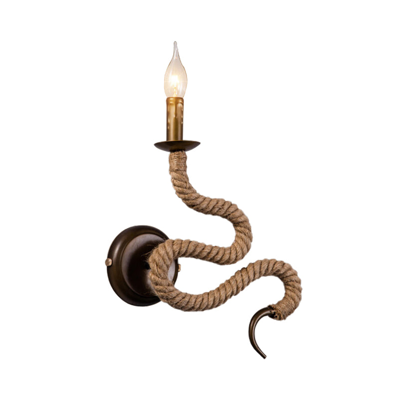 Candle Roped Sconce Light Fixture with Curved Design Vintage 1 Light Bedroom Wall Mounted Light in Bronze Clearhalo 'Industrial wall lights' 'Industrial' 'Middle century wall lights' 'Tiffany' 'Wall Lamps & Sconces' 'Wall Lights' Lighting' 160758