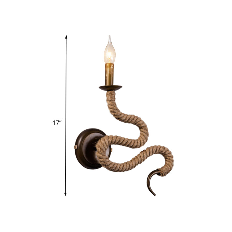 Candle Roped Sconce Light Fixture with Curved Design Vintage 1 Light Bedroom Wall Mounted Light in Bronze Clearhalo 'Industrial wall lights' 'Industrial' 'Middle century wall lights' 'Tiffany' 'Wall Lamps & Sconces' 'Wall Lights' Lighting' 160759