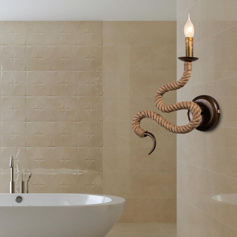 Candle Roped Sconce Light Fixture with Curved Design Vintage 1 Light Bedroom Wall Mounted Light in Bronze Bronze Right Clearhalo 'Industrial wall lights' 'Industrial' 'Middle century wall lights' 'Tiffany' 'Wall Lamps & Sconces' 'Wall Lights' Lighting' 160761