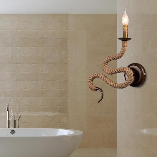 Candle Roped Sconce Light Fixture with Curved Design Vintage 1 Light Bedroom Wall Mounted Light in Bronze Bronze Right Clearhalo 'Industrial wall lights' 'Industrial' 'Middle century wall lights' 'Tiffany' 'Wall Lamps & Sconces' 'Wall Lights' Lighting' 160761