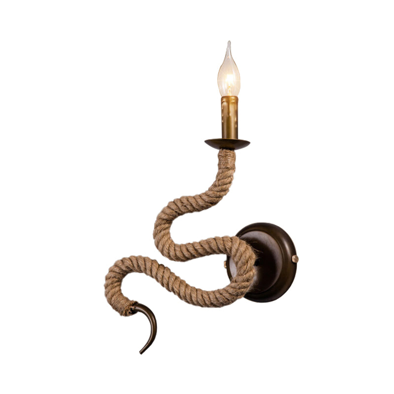 Candle Roped Sconce Light Fixture with Curved Design Vintage 1 Light Bedroom Wall Mounted Light in Bronze Clearhalo 'Industrial wall lights' 'Industrial' 'Middle century wall lights' 'Tiffany' 'Wall Lamps & Sconces' 'Wall Lights' Lighting' 160763