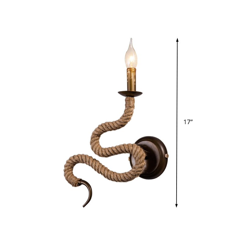 Candle Roped Sconce Light Fixture with Curved Design Vintage 1 Light Bedroom Wall Mounted Light in Bronze Clearhalo 'Industrial wall lights' 'Industrial' 'Middle century wall lights' 'Tiffany' 'Wall Lamps & Sconces' 'Wall Lights' Lighting' 160764