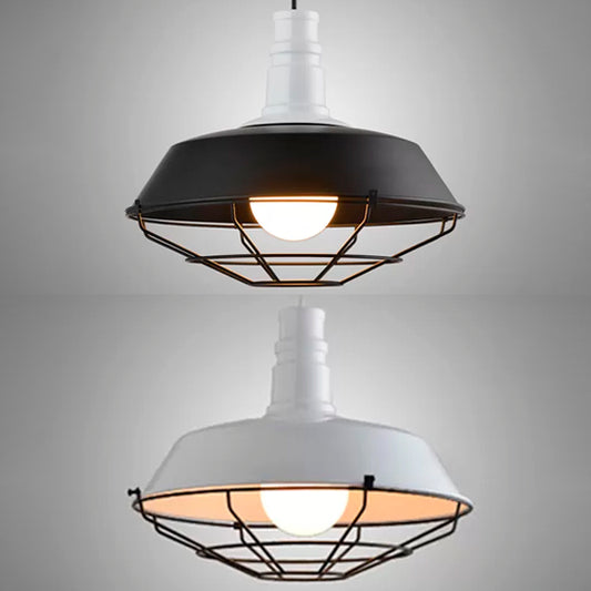 10"/14"/18" Dia Wire Frame Metal Pendant Light with Barn Shade Retro Style 1 Light Kitchen Ceiling Light in Black/White Clearhalo 'Art Deco Pendants' 'Black' 'Cast Iron' 'Ceiling Lights' 'Ceramic' 'Crystal' 'Industrial Pendants' 'Industrial' 'Metal' 'Middle Century Pendants' 'Pendant Lights' 'Pendants' 'Rustic Pendants' 'Tiffany' Lighting' 16077