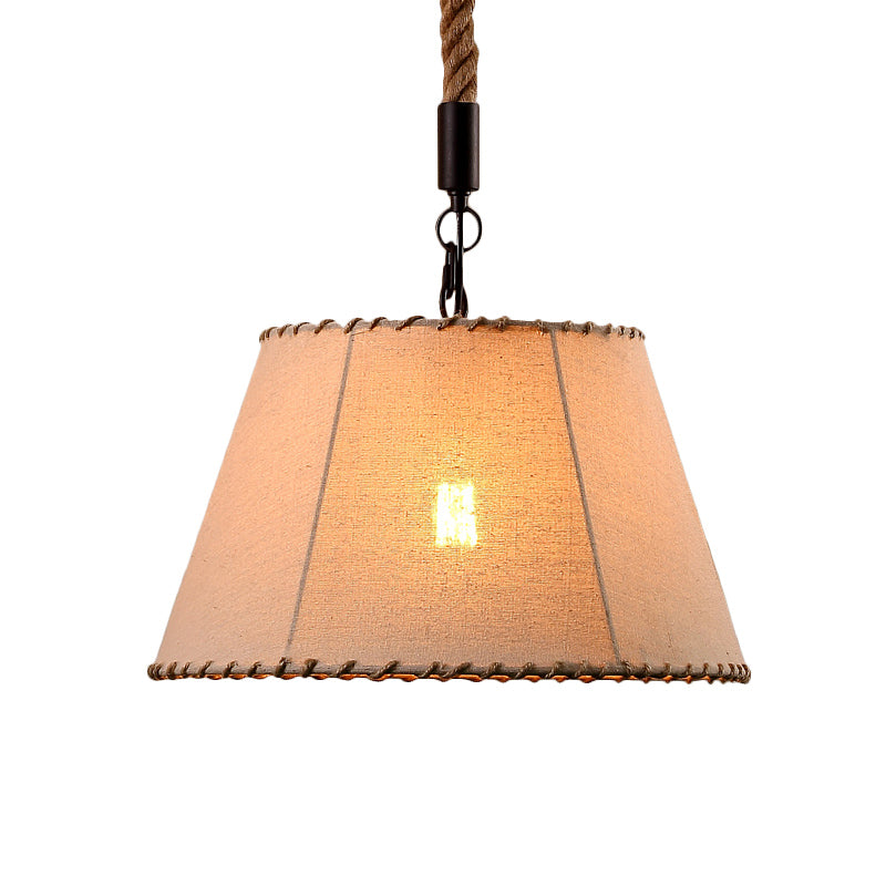 Fabric Beige Hanging Ceiling Light Tapered Shade 1 Head Lodge Pendant Light with Adjustable Rope Clearhalo 'Ceiling Lights' 'Industrial Pendants' 'Industrial' 'Middle Century Pendants' 'Pendant Lights' 'Pendants' 'Tiffany' Lighting' 160798