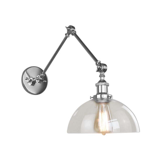 Dome Clear Glass Wall Hanging Light Industrial Single Bulb Dining Room Sconce Lamp in Chrome Clearhalo 'Art deco wall lights' 'Cast Iron' 'Glass' 'Industrial wall lights' 'Industrial' 'Middle century wall lights' 'Modern' 'Rustic wall lights' 'Tiffany' 'Traditional wall lights' 'Wall Lamps & Sconces' 'Wall Lights' Lighting' 160815