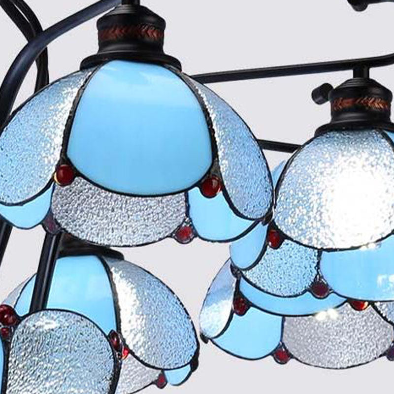 Black Scalloped Hanging Chandelier Baroque 6/8 Lights White/Yellow/Blue Glass Pendant Light Kit for Living Room Clearhalo 'Ceiling Lights' 'Chandeliers' 'Clear' 'Industrial' 'Middle Century Chandeliers' 'Modern' 'Tiffany Chandeliers' 'Tiffany close to ceiling' 'Tiffany' 'Traditional Chandeliers' Lighting' 1608340