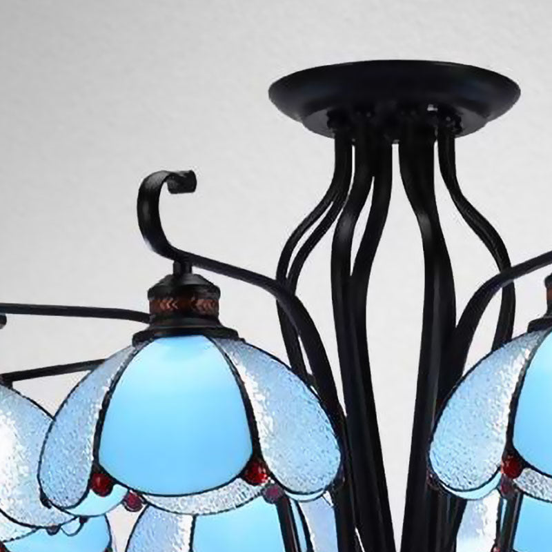 Black Scalloped Hanging Chandelier Baroque 6/8 Lights White/Yellow/Blue Glass Pendant Light Kit for Living Room Clearhalo 'Ceiling Lights' 'Chandeliers' 'Clear' 'Industrial' 'Middle Century Chandeliers' 'Modern' 'Tiffany Chandeliers' 'Tiffany close to ceiling' 'Tiffany' 'Traditional Chandeliers' Lighting' 1608343