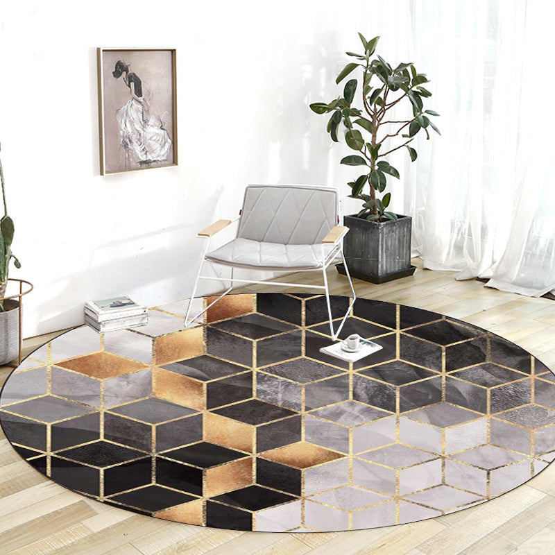 Black and Grey Modern Rug Polyester Geometric Print Rug Washable Non-Slip Backing Carpet for Living Room Clearhalo 'Area Rug' 'Modern' 'Rugs' Rug' 1608367