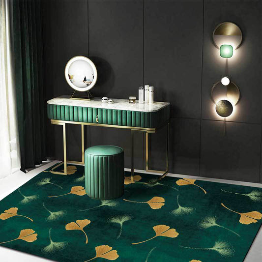 Casual Apricot Leaf Pattern Rug Green Polyester Rug Machine Washable Non-Slip Area Rug for Living Room Green Clearhalo 'Area Rug' 'Modern' 'Rugs' Rug' 1608383