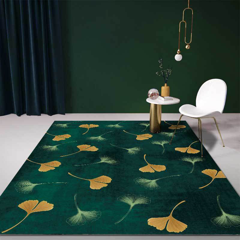 Casual Apricot Leaf Pattern Rug Green Polyester Rug Machine Washable Non-Slip Area Rug for Living Room Clearhalo 'Area Rug' 'Modern' 'Rugs' Rug' 1608384