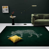 Dark Green Casual Rug Polyester Cheetah Pattern Rug Washable Non-Slip Backing Carpet for Living Room Dark Green