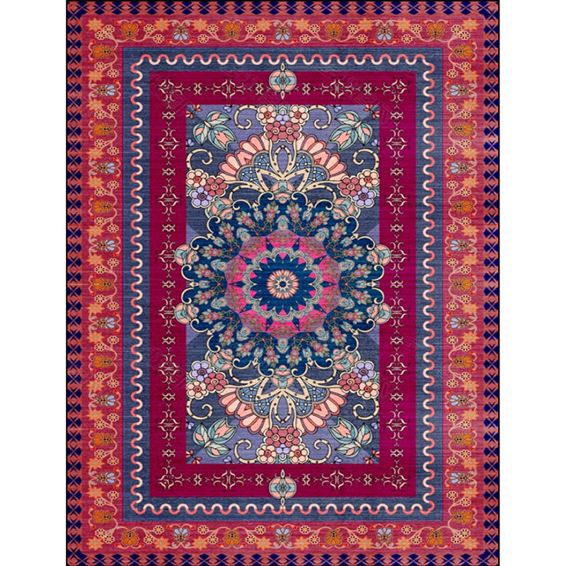 Retro Medallion Pattern Rug with Floral and Leaf Red Persian Rug Polyester Machine Washable Anti-Slip Area Rug for Bedroom Clearhalo 'Area Rug' 'Moroccan' 'Rugs' Rug' 1608420