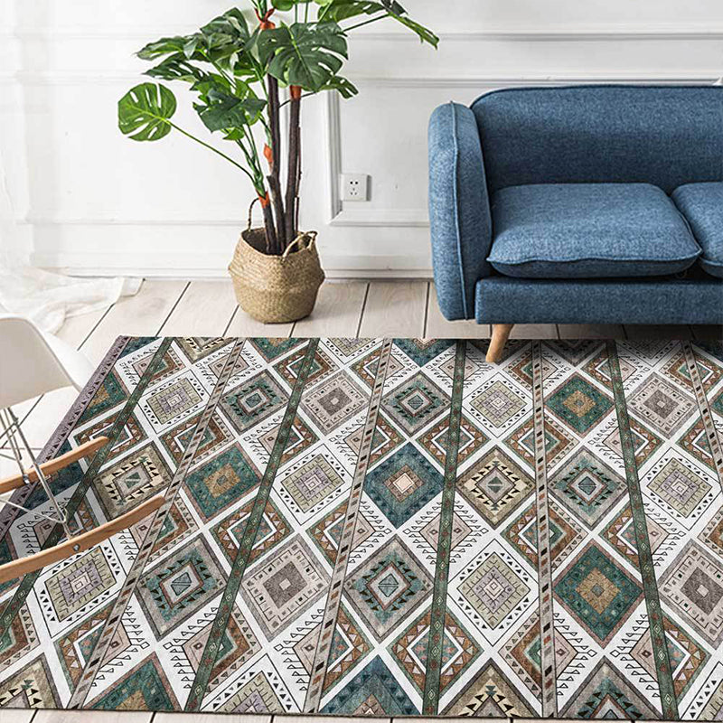 Persian Azulejos Print Rug Green Polyester Rug Machine Washable Non-Slip Area Rug for Living Room Green Clearhalo 'Area Rug' 'Moroccan' 'Rugs' Rug' 1608426