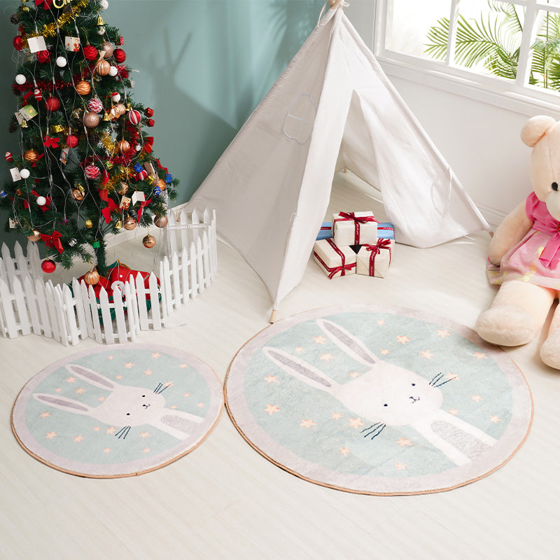 Kids Cartoon Rabbit Pattern Rug Green Polyester Rug Washable Anti-Slip Backing Area Rug for Home Decoration Light Green Clearhalo 'Area Rug' 'Rug' 1608434