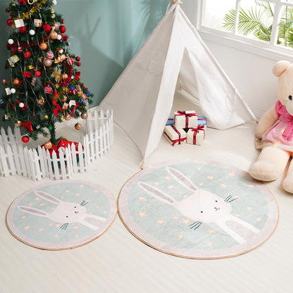 Kids Cartoon Rabbit Pattern Rug Green Polyester Rug Washable Anti-Slip Backing Area Rug for Home Decoration Light Green Clearhalo 'Area Rug' 'Rug' 1608434