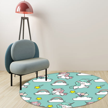Pink and Blue Kids Rug Polyester Unicorn and Rainbow Print Rug Washable Non-Slip Backing Carpet for Kids' Room Blue Clearhalo 'Area Rug' 'Rug' 1608441