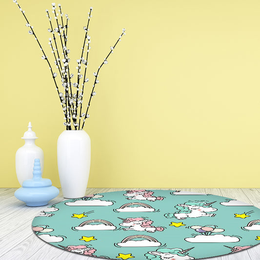 Pink and Blue Kids Rug Polyester Unicorn and Rainbow Print Rug Washable Non-Slip Backing Carpet for Kids' Room