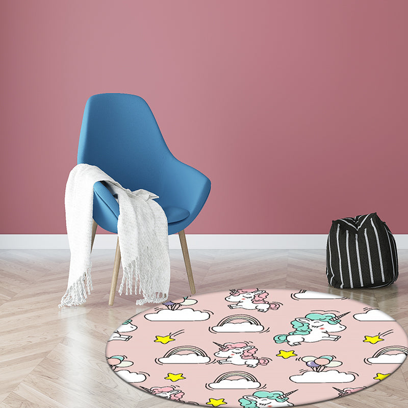 Pink and Blue Kids Rug Polyester Unicorn and Rainbow Print Rug Washable Non-Slip Backing Carpet for Kids' Room Pink Clearhalo 'Area Rug' 'Rug' 1608447
