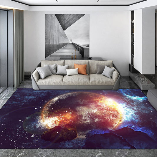 Blue Bedroom Rug Modern Outer Space Planet Pattern Area Rug Polyester Stain-Resistant Washable Carpet Dark Blue Clearhalo 'Area Rug' 'Modern' 'Rugs' Rug' 1608493