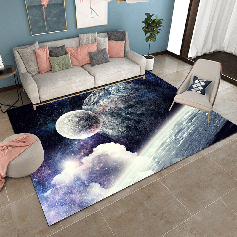 Blue and Purple Bedroom Rug Modern Outer Space Planet Pattern Area Rug Polyester Washable Carpet Purple Clearhalo 'Area Rug' 'Modern' 'Rugs' Rug' 1608501