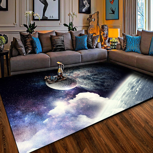 Blue and Purple Bedroom Rug Modern Outer Space Planet Pattern Area Rug Polyester Washable Carpet Clearhalo 'Area Rug' 'Modern' 'Rugs' Rug' 1608502