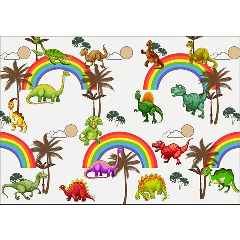 White Child's Room Rug Kids Animal Dinosaur Rainbow Tree Pattern Area Rug Polyester Washable Pet Friendly Carpet Clearhalo 'Area Rug' 'Rug' 1608535
