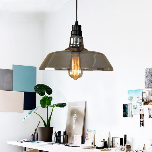 Single Light Hanging Ceiling Light with Barn Shaped Grey Glass Industrial Living Room Pendant Lighting Clearhalo 'Ceiling Lights' 'Close To Ceiling Lights' 'Glass shade' 'Glass' 'Industrial Pendants' 'Industrial' 'Middle Century Pendants' 'Pendant Lights' 'Pendants' 'Tiffany' Lighting' 160855