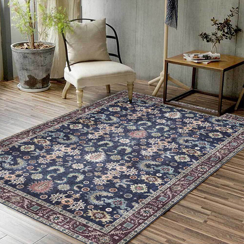 Unique Floral Pattern Rug with Leaf Blue Vintage Rug Polyester Washable Anti-Slip Backing Area Rug for Bedroom Clearhalo 'Area Rug' 'Moroccan' 'Rugs' Rug' 1608574
