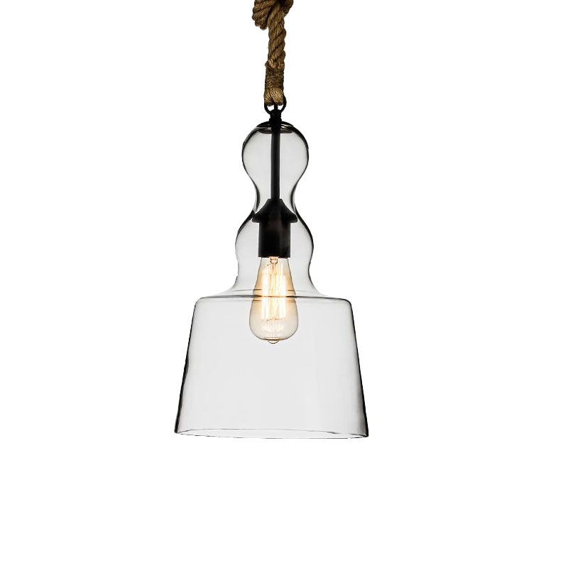 1 Head Trapezoid Hanging Pendant Light Vintage Style Clear Glass Ceiling Lighting with Rope for Restaurant Clearhalo 'Ceiling Lights' 'Glass shade' 'Glass' 'Industrial Pendants' 'Industrial' 'Middle Century Pendants' 'Pendant Lights' 'Pendants' 'Tiffany' Lighting' 160865