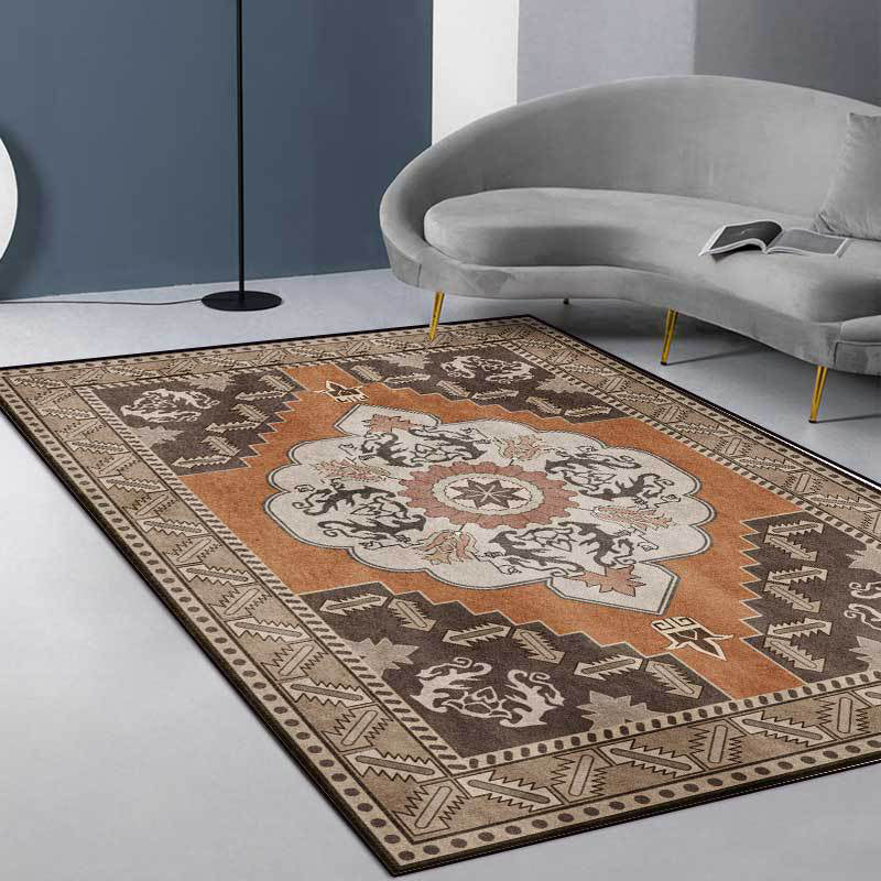 Brown Persian Rug Polyester Medallion and Floral Print Rug Washable Non-Slip Backing Carpet for Living Room Clearhalo 'Area Rug' 'Moroccan' 'Rugs' Rug' 1608691