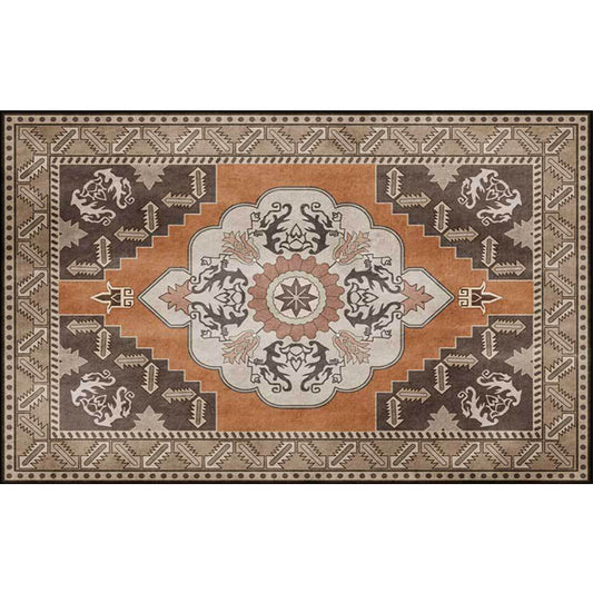 Brown Persian Rug Polyester Medallion and Floral Print Rug Washable Non-Slip Backing Carpet for Living Room Clearhalo 'Area Rug' 'Moroccan' 'Rugs' Rug' 1608692